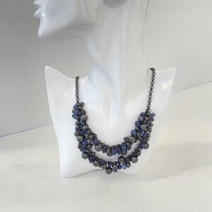 Layered Gunmetal & Purple Beaded Statement Necklace Vintage Y2K Grunge Gothic Ae